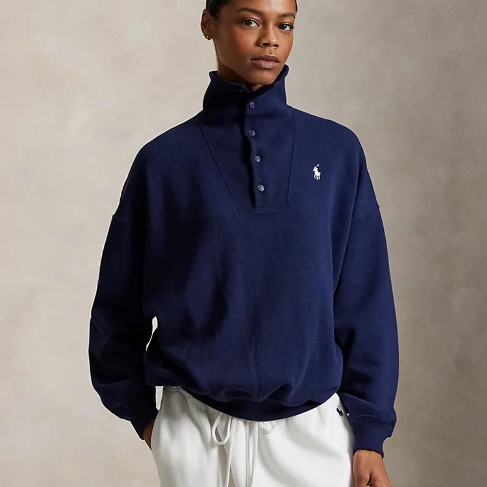 NWT Polo Ralph Lauren Team USA Fleece Buttoned Mockneck Sweatshirt Navy M - Picture 2 of 6